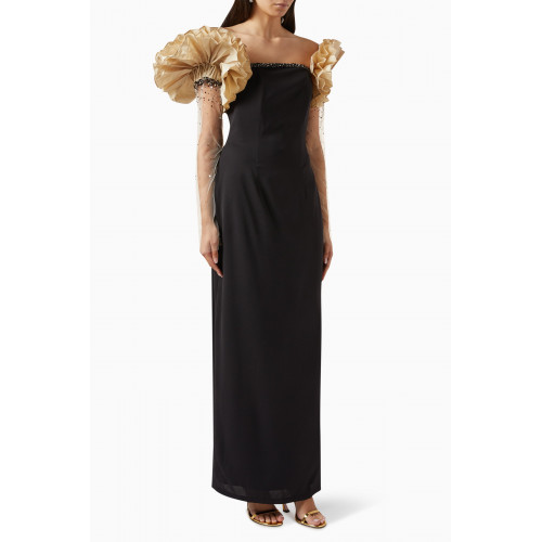 ILLUSTRELLA - Stella Ruffled Column Dress in Crepe & Organza