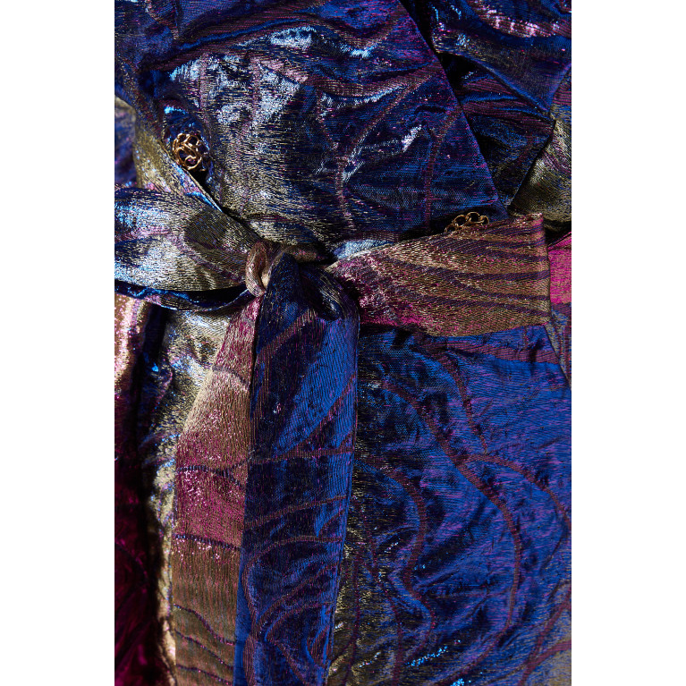 Poca & Poca - Ruffle Midi Dress in Metallic Jacquard