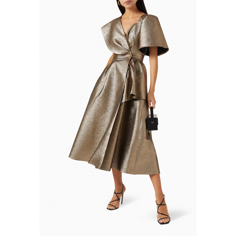 Poca & Poca - Metallic Midi Dress in Jacquard