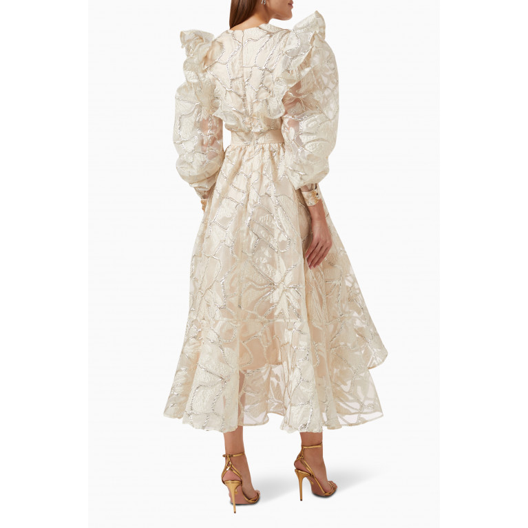 Poca & Poca - Embellished Ruffle-trimmed Midi Dress