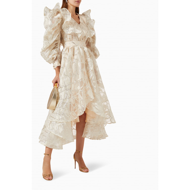 Poca & Poca - Embellished Ruffle-trimmed Midi Dress
