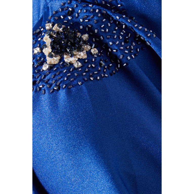 Love by Aanchal - Embellished Cape Wide-leg Jumpsuit in Satin Blue