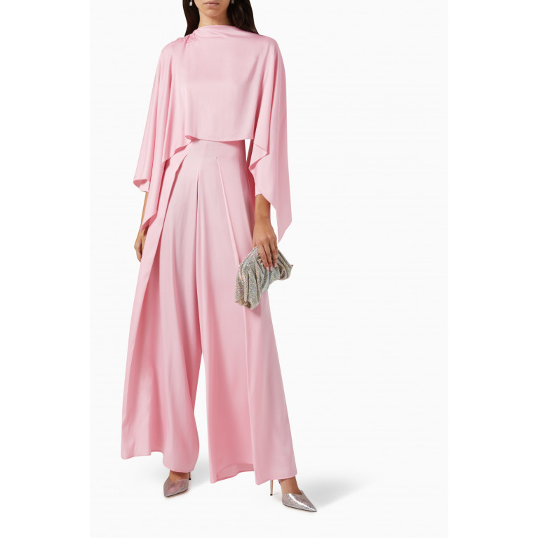 Love by Aanchal - Embellished Cape Wide-leg Jumpsuit in Satin Pink