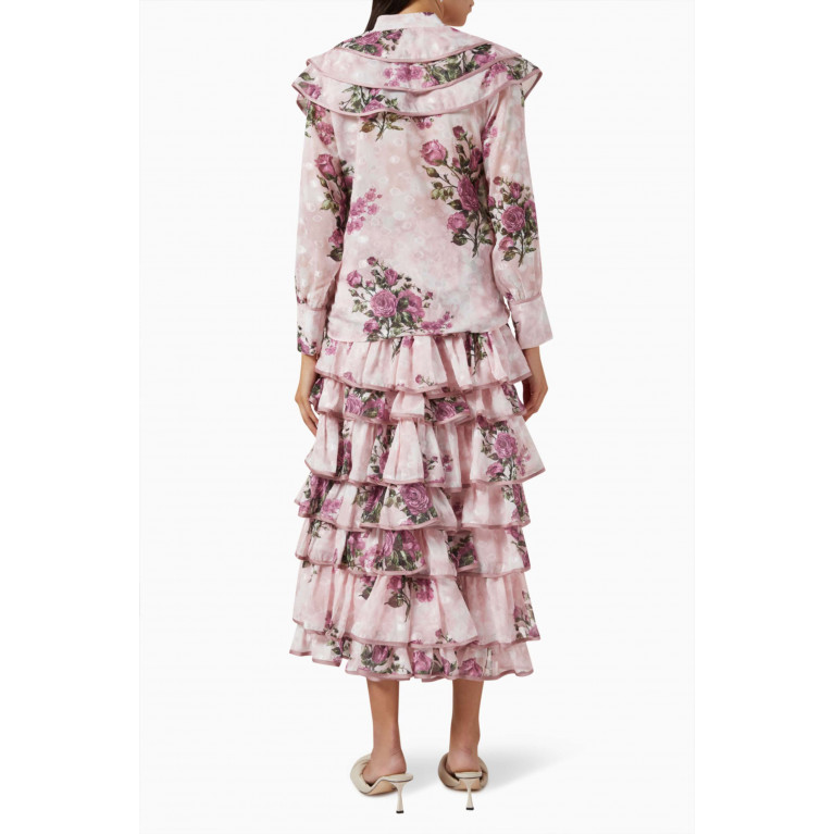 Love by Aanchal - Ruffled Floral-print Top & Skirt Set in Silk Organza