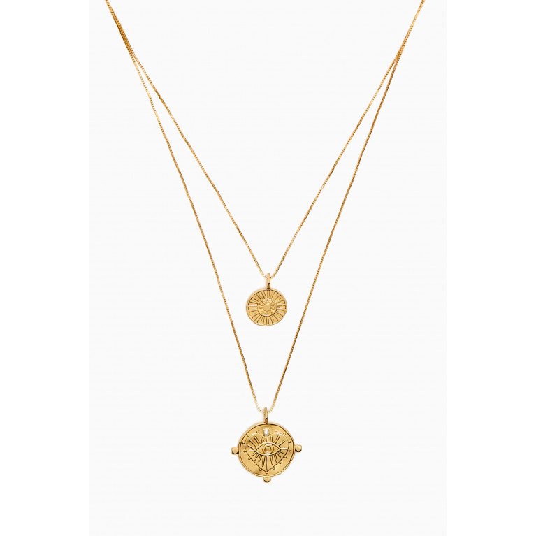Luv Aj - The Evil Eye Double Coin Necklace in Gold-plated Brass
