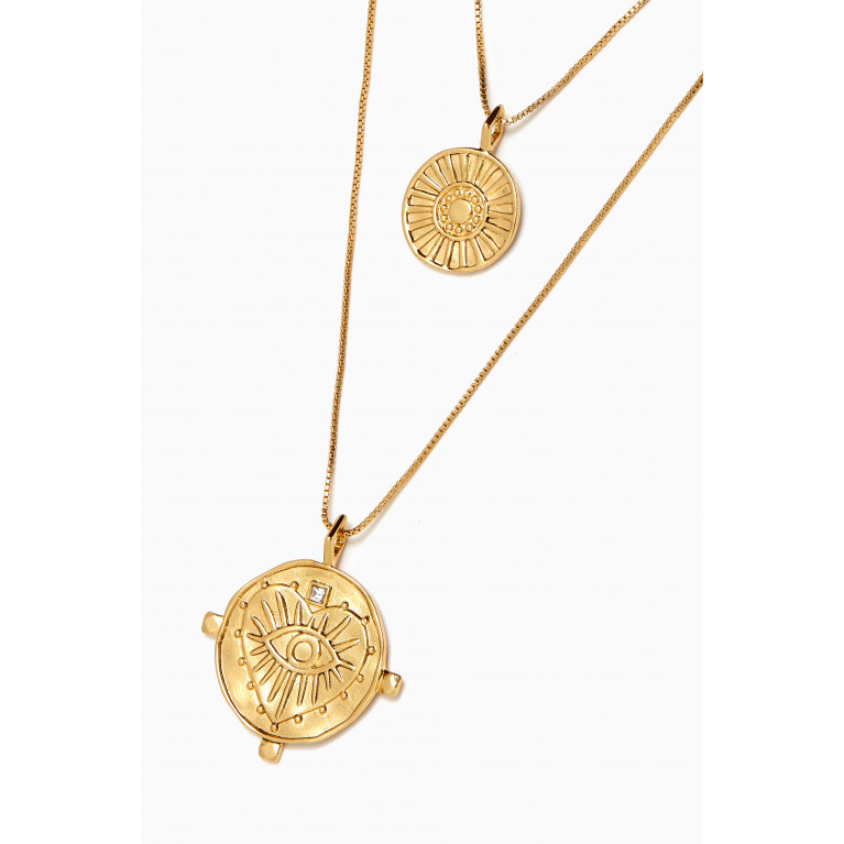 Luv Aj - The Evil Eye Double Coin Necklace in Gold-plated Brass