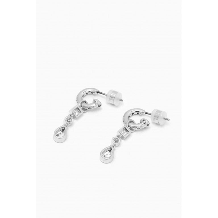 Luv Aj - Bezel Charm Drop Huggie Earrings in Silver-plated Brass