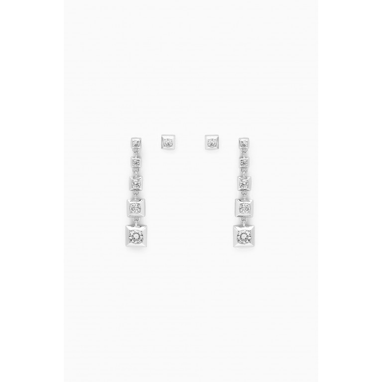 Luv Aj - Pyramid Drop Stud Earrings in Silver-plated Brass