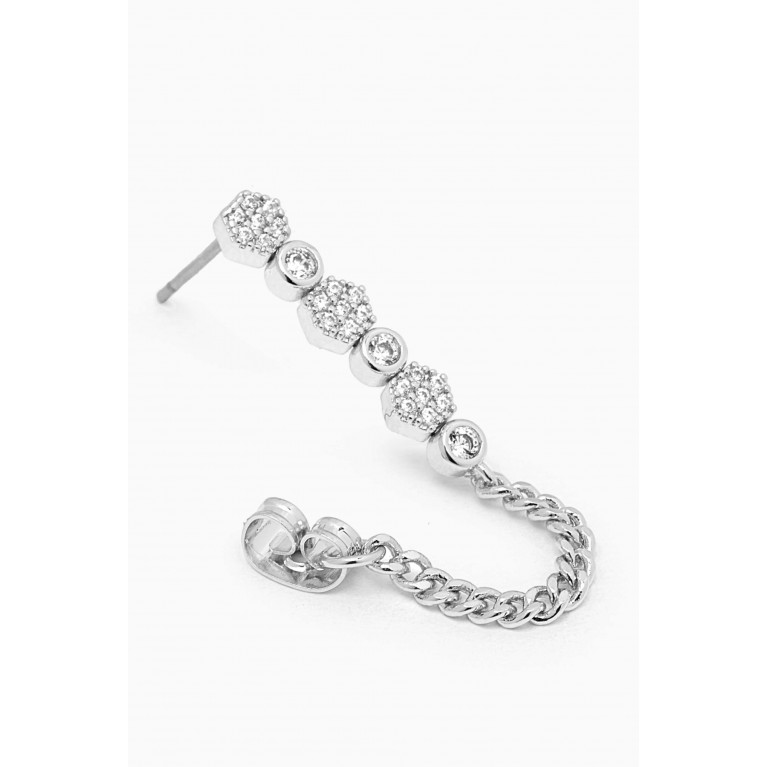 Luv Aj - Hexagon Zirconia Chain Stud Earrings in Silver-plated Brass