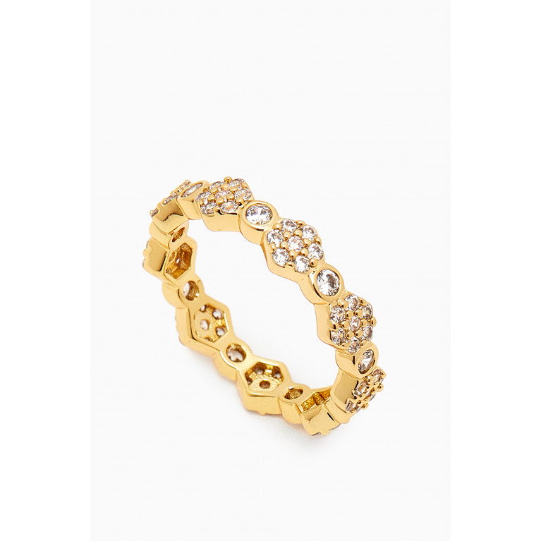 Luv Aj - Hexagon Zirconia Ring in Gold-plated Brass