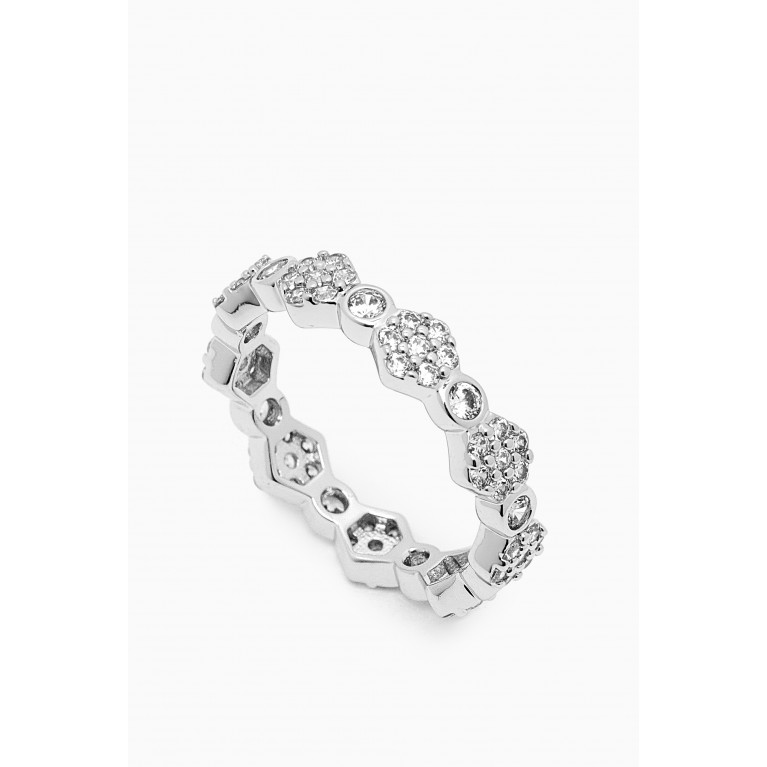 Luv Aj - Hexagon Zirconia Ring in Silver-plated Brass
