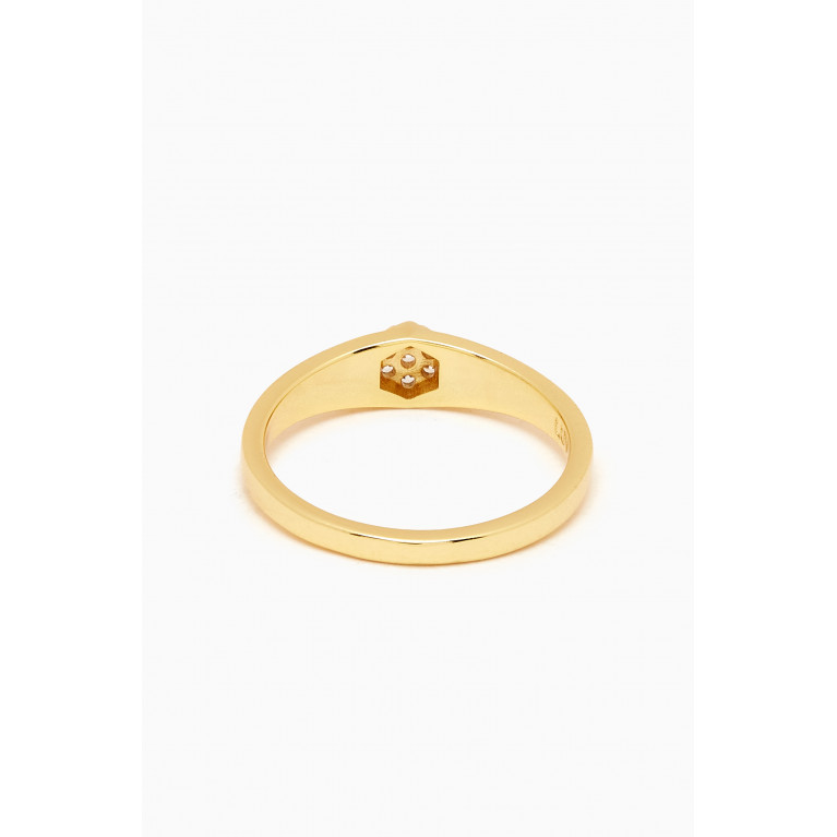 Luv Aj - Hexagon Zirconia Signet Ring in Gold-plated Brass