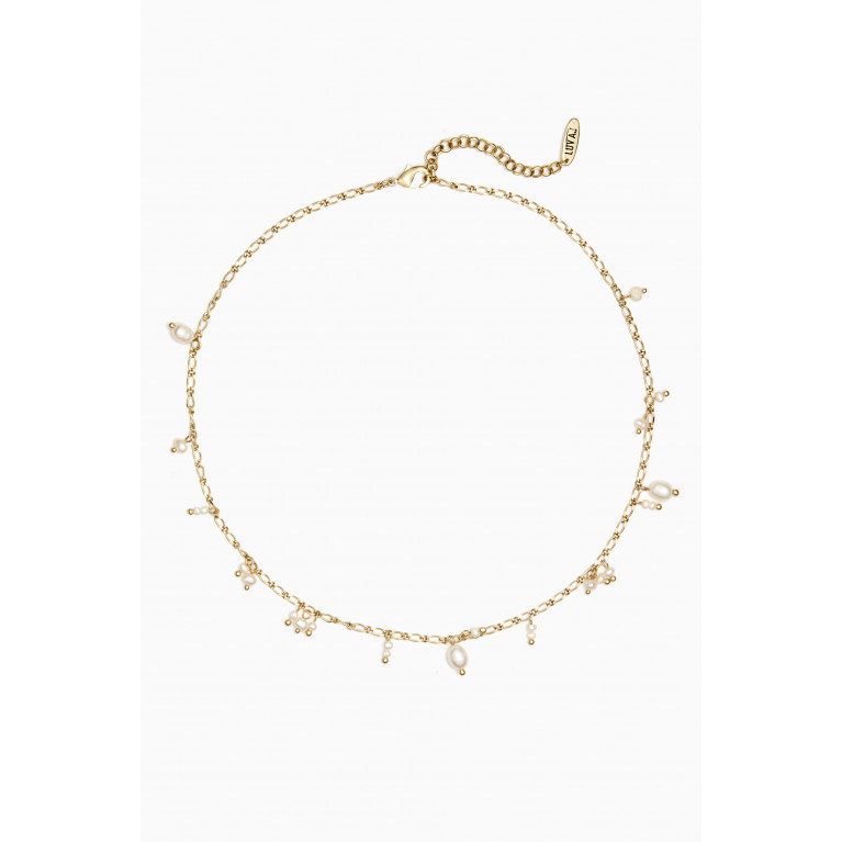 Luv Aj - Pearl Drop Charm Necklace in Gold-plate Brass