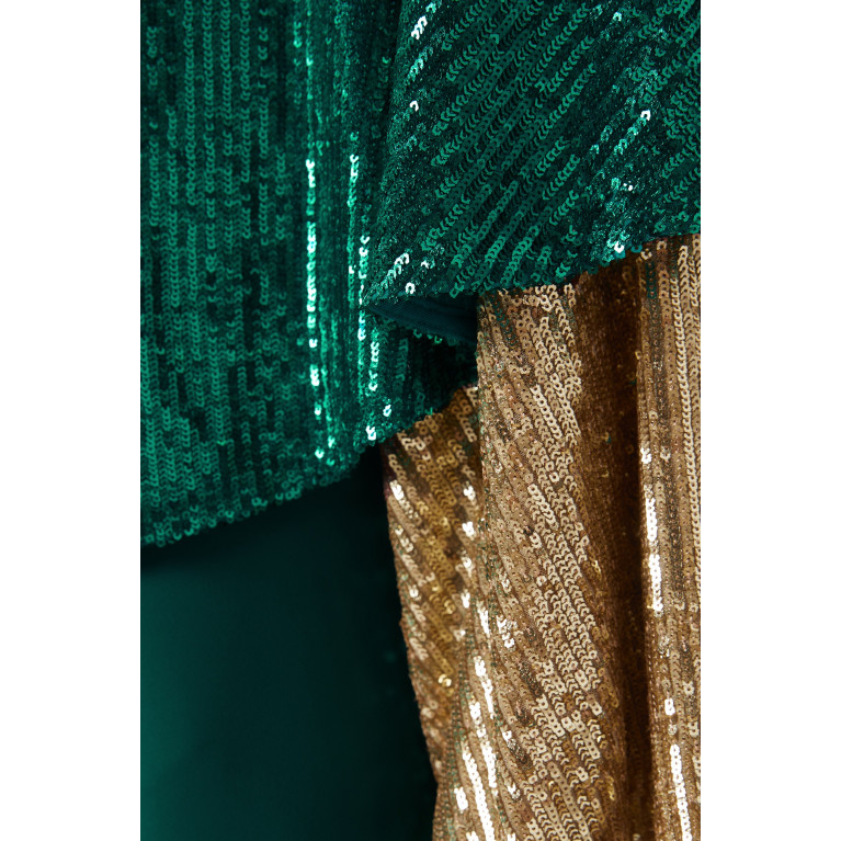 Dima Ayad - Sequin-embellished Cape Maxi Dress in Crepe Green