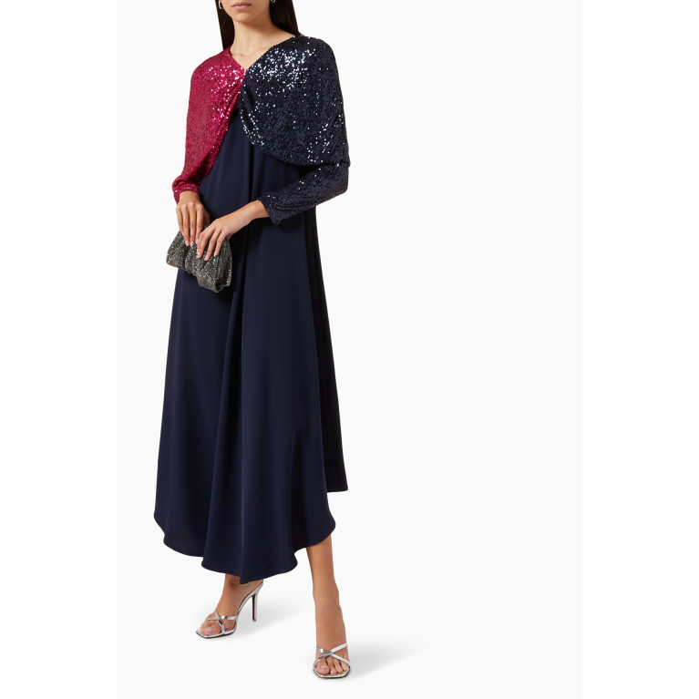 Dima Ayad - Sequinned Cape-sleeve Maxi Dress in Crepe