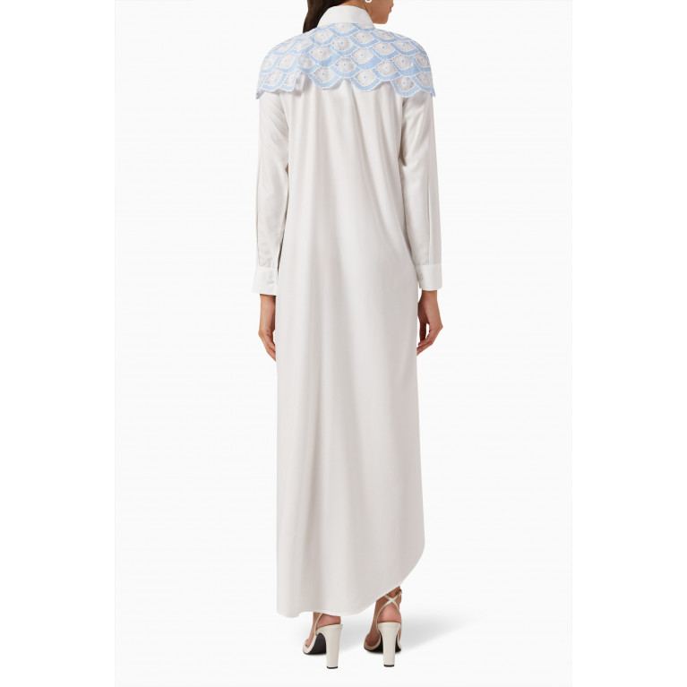 Dima Ayad - Lace-trimmed Maxi Dress in Cotton-poplin Blue