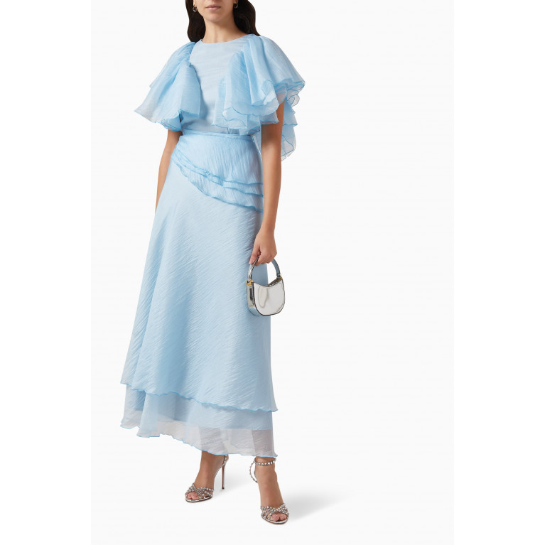 NASS - Ruffle-sleeve Maxi Dress in Shiny Organza Blue