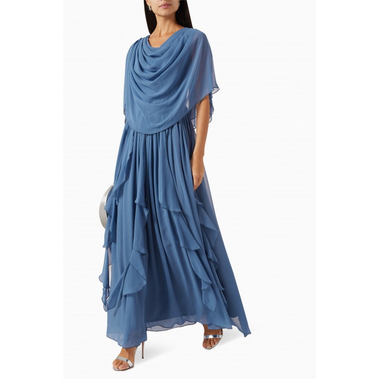 NASS - Draped Pleated Maxi Dress Blue