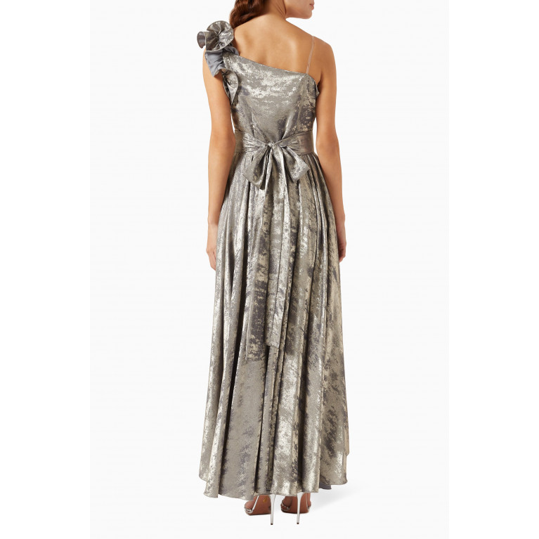 NASS - One-shoulder Maxi Dress in Metallic-fabric Grey