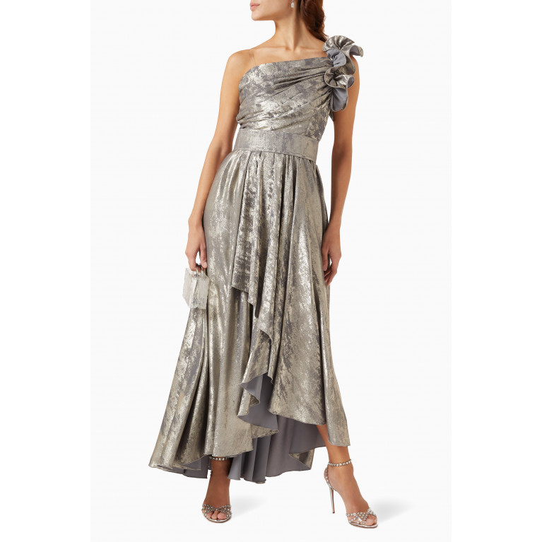 NASS - One-shoulder Maxi Dress in Metallic-fabric Grey