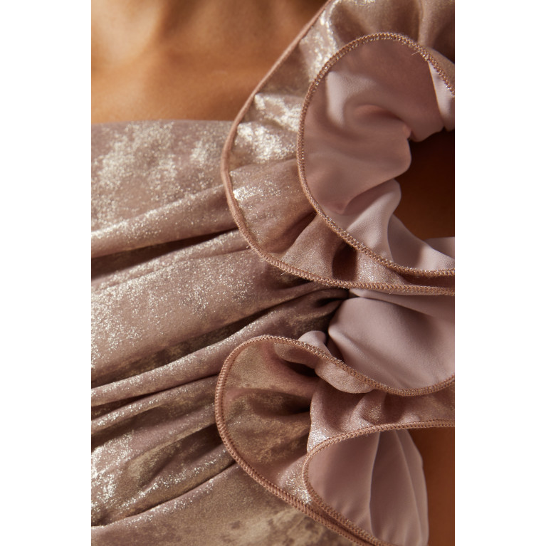 NASS - One-shoulder Maxi Dress in Metallic-fabric Pink