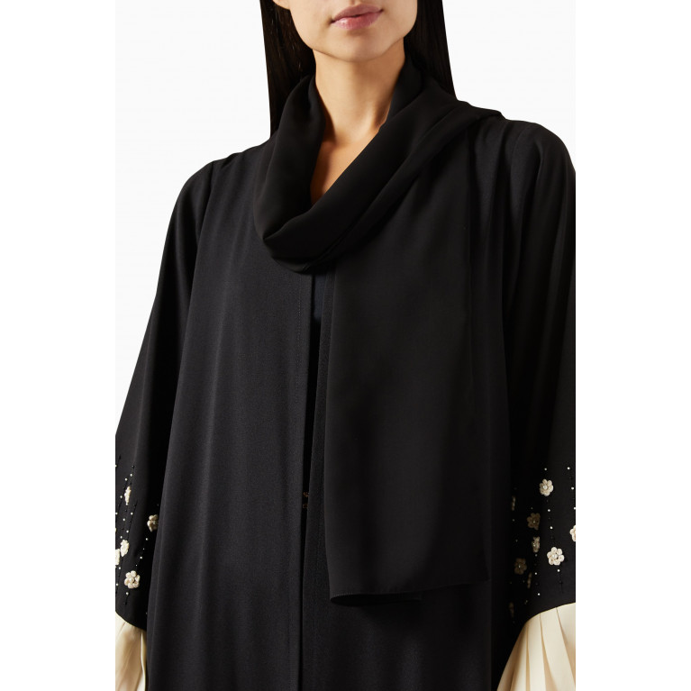 Merras - Pleated-cuff Embellished Abaya in Crepe