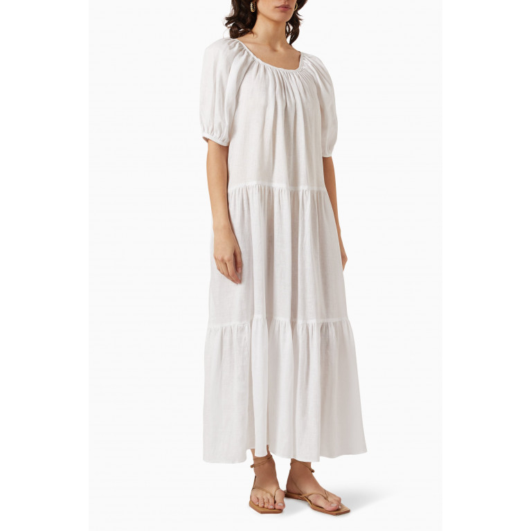Kori - Puff-sleeved Midi Dress in Linen