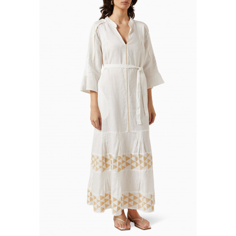 Kori - Embroidered Maxi Dress in Linen White