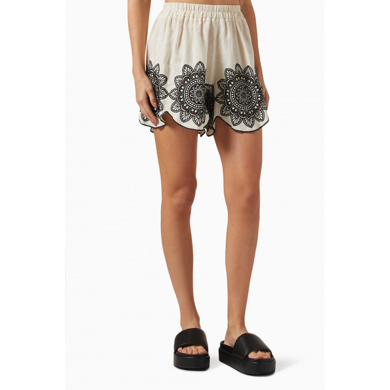 Kori - Embroidered High-rise Shorts in Linen