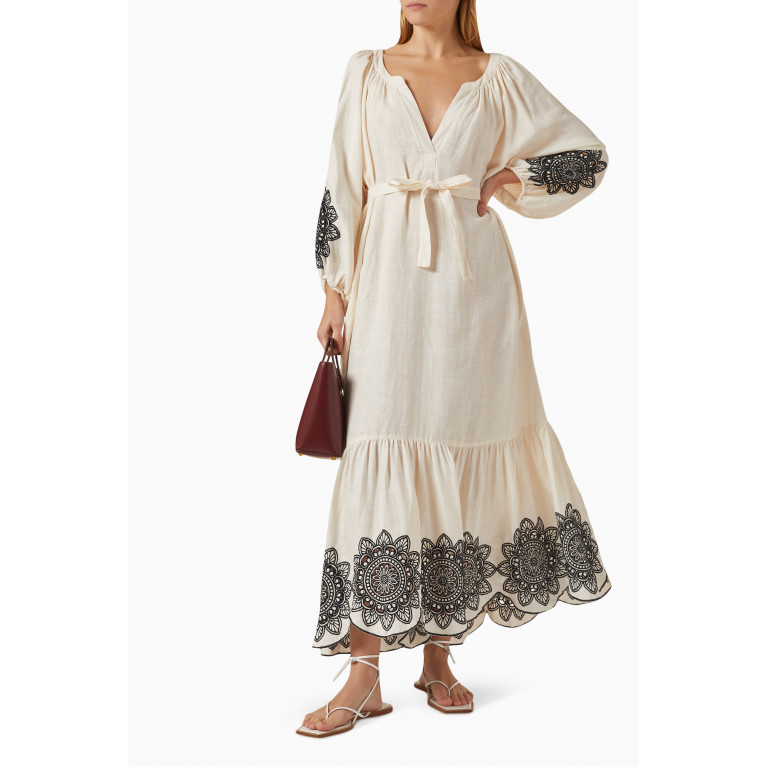 Kori - Embroidered Maxi Dress in Linen