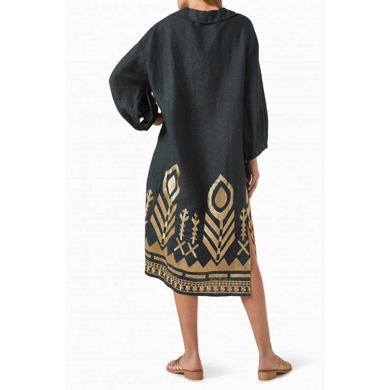 Kori - Embroidered Kaftan in Linen Black
