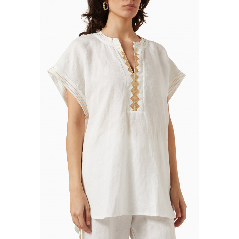 Kori - Embroidered Top in Linen White