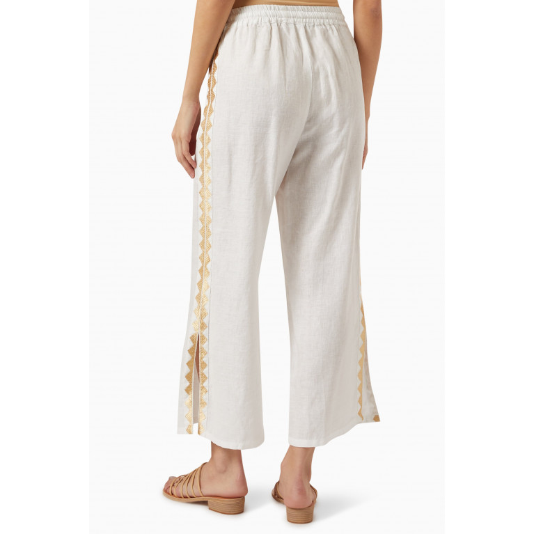 Kori - Embroidered Wide-leg Pants in Linen White