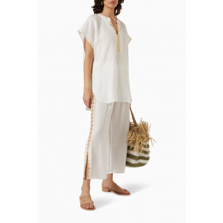 Kori - Embroidered Wide-leg Pants in Linen White