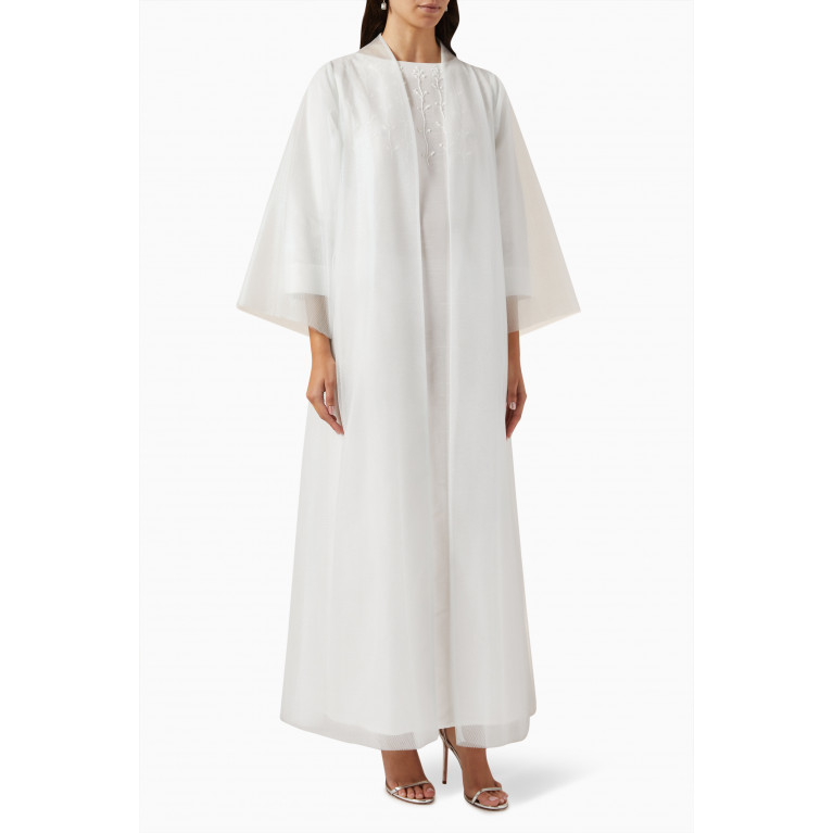 Homa Q - 3-piece Embellished Abaya Set in Tulle & Silk