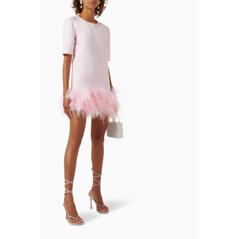 Romani - The Lilly Feather-trimmed Mini Dress in Satin Pink