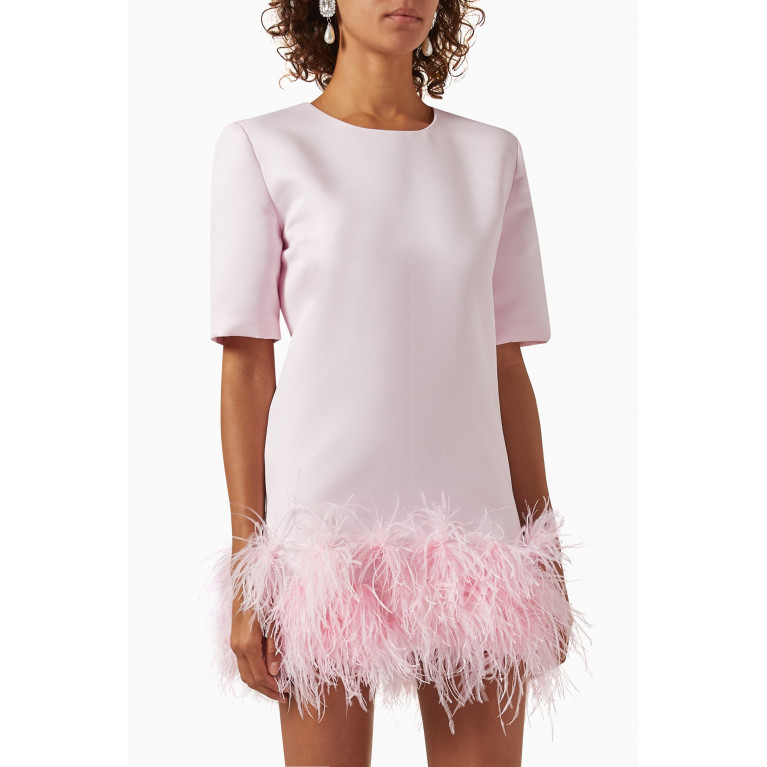 Romani - The Lilly Feather-trimmed Mini Dress in Satin Pink