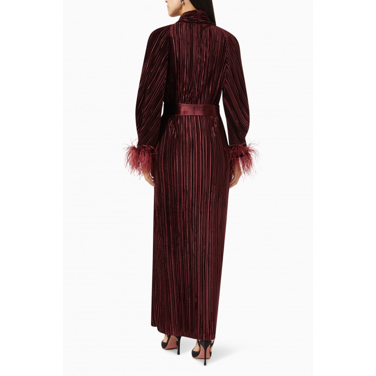 BAQA - Feather-trim Maxi Dress in Pleated-velvet