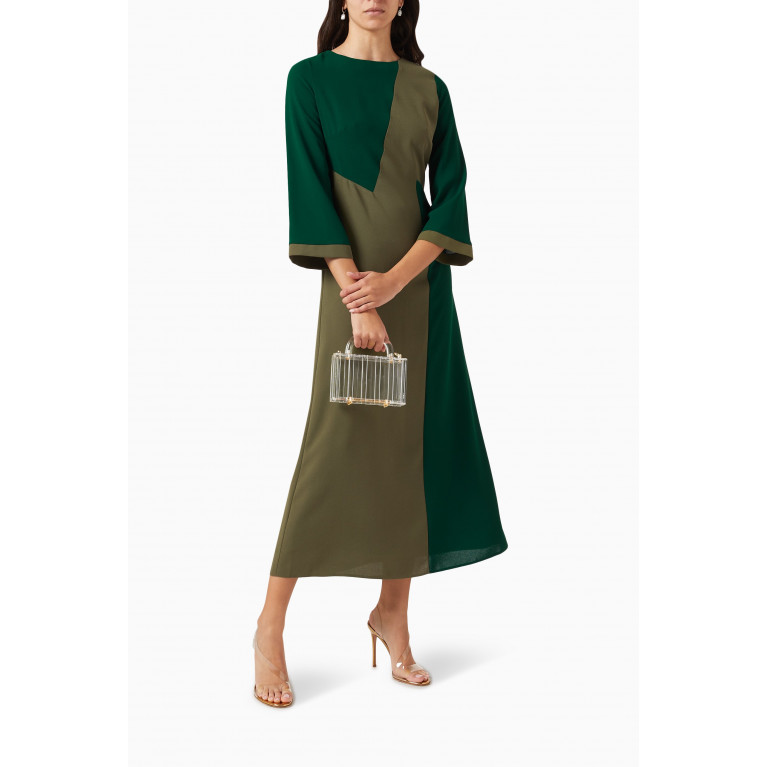 Mimya - Colour-block Midi Dress Green