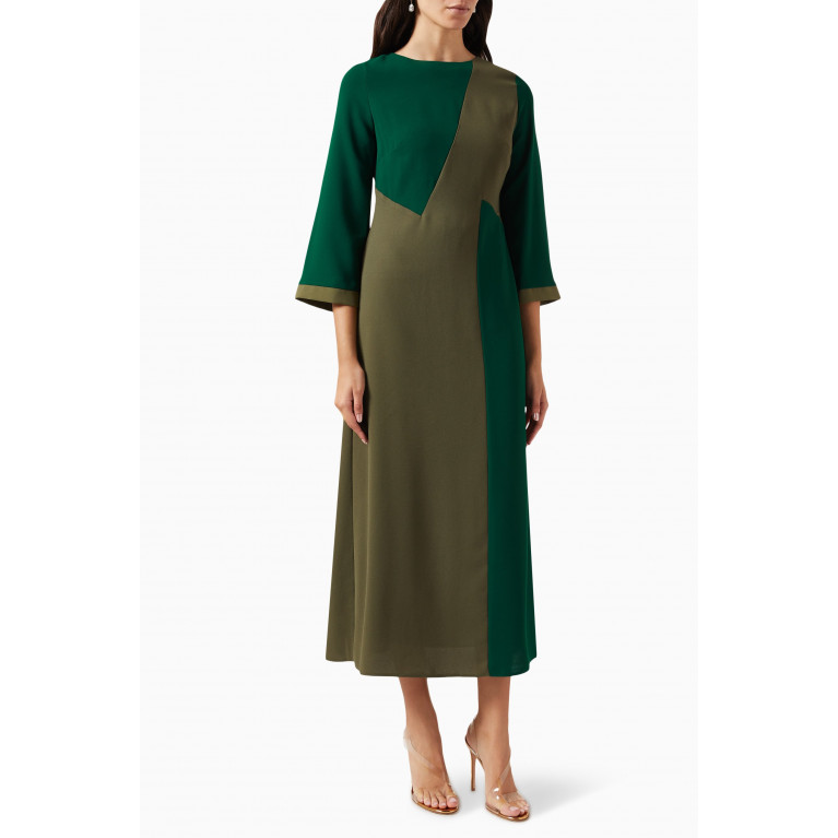Mimya - Colour-block Midi Dress Green