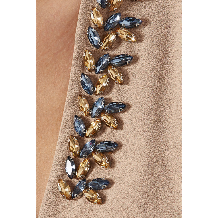 Mimya - Embellished Neckline Pleated Jumpsuit Neutral