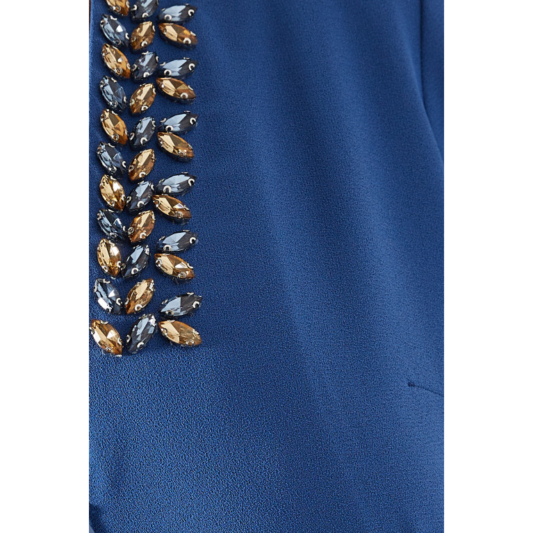 Mimya - Embellished Neckline Pleated Jumpsuit Blue