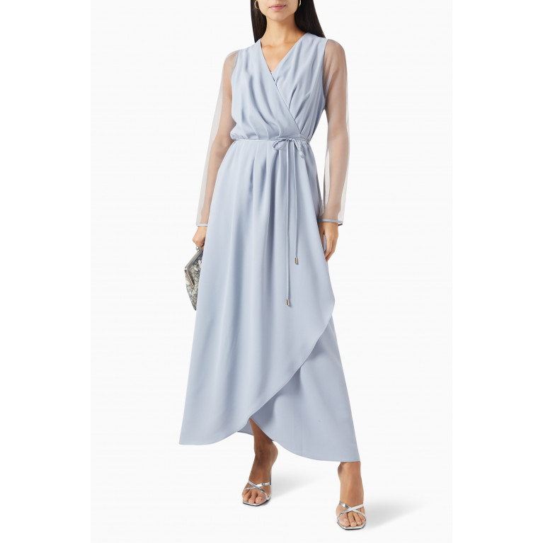 Mimya - Sheer Sleeves Wrap Maxi Dress Blue