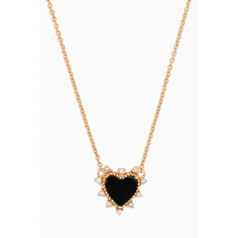 By Adina Eden - Diamond & Onyx Heart Necklace in 14kt Gold Black