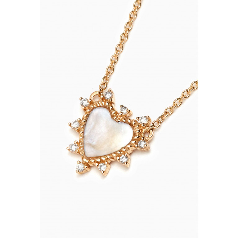 By Adina Eden - Diamond & Mother of Pearl Heart Necklace in 14kt Gold White