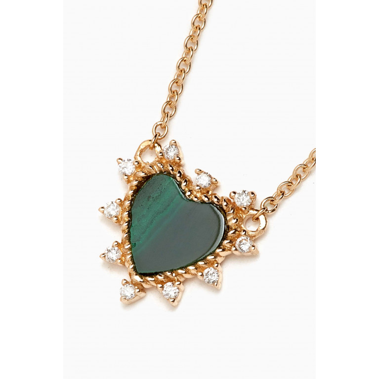 By Adina Eden - Diamond & Malachite Heart Necklace in 14kt Gold