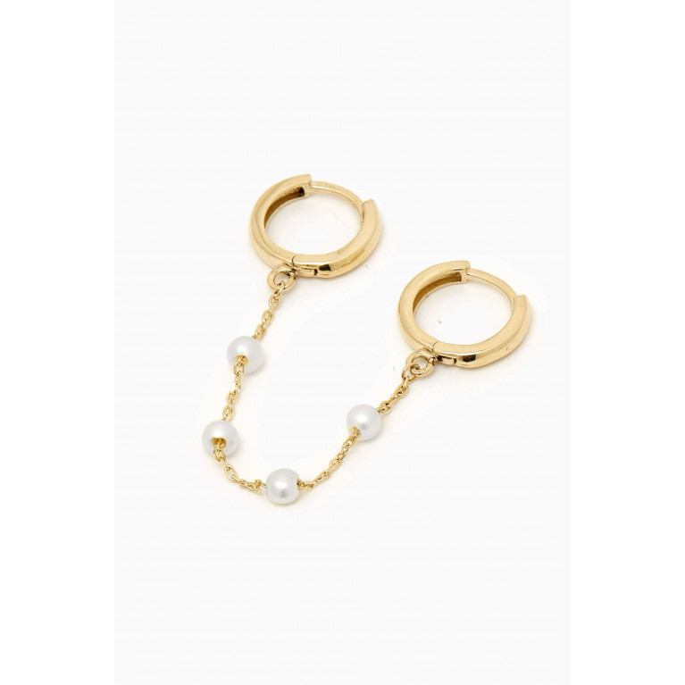 By Adina Eden - Embedded Pearl Double Chain Single Huggie Earring in 14kt Gold