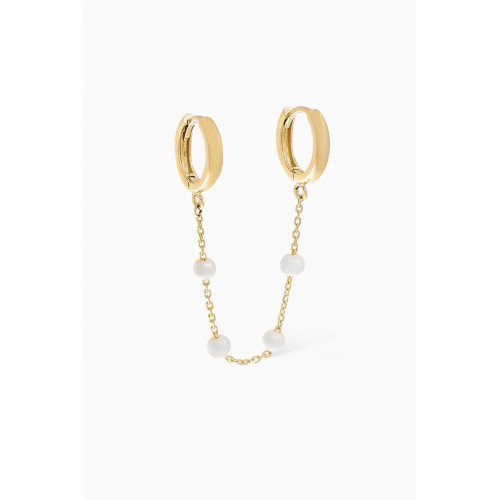 By Adina Eden - Embedded Pearl Double Chain Single Huggie Earring in 14kt Gold