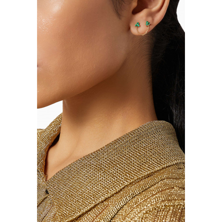 By Adina Eden - Emerald Double Trio Cluster Chain Stud Single Earring in 14kt Gold