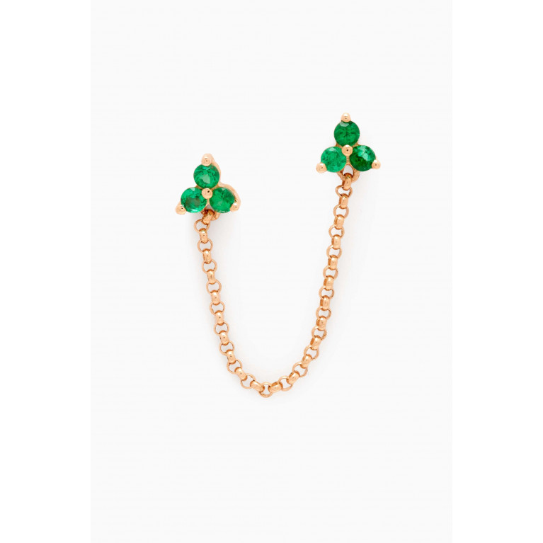 By Adina Eden - Emerald Double Trio Cluster Chain Stud Single Earring in 14kt Gold